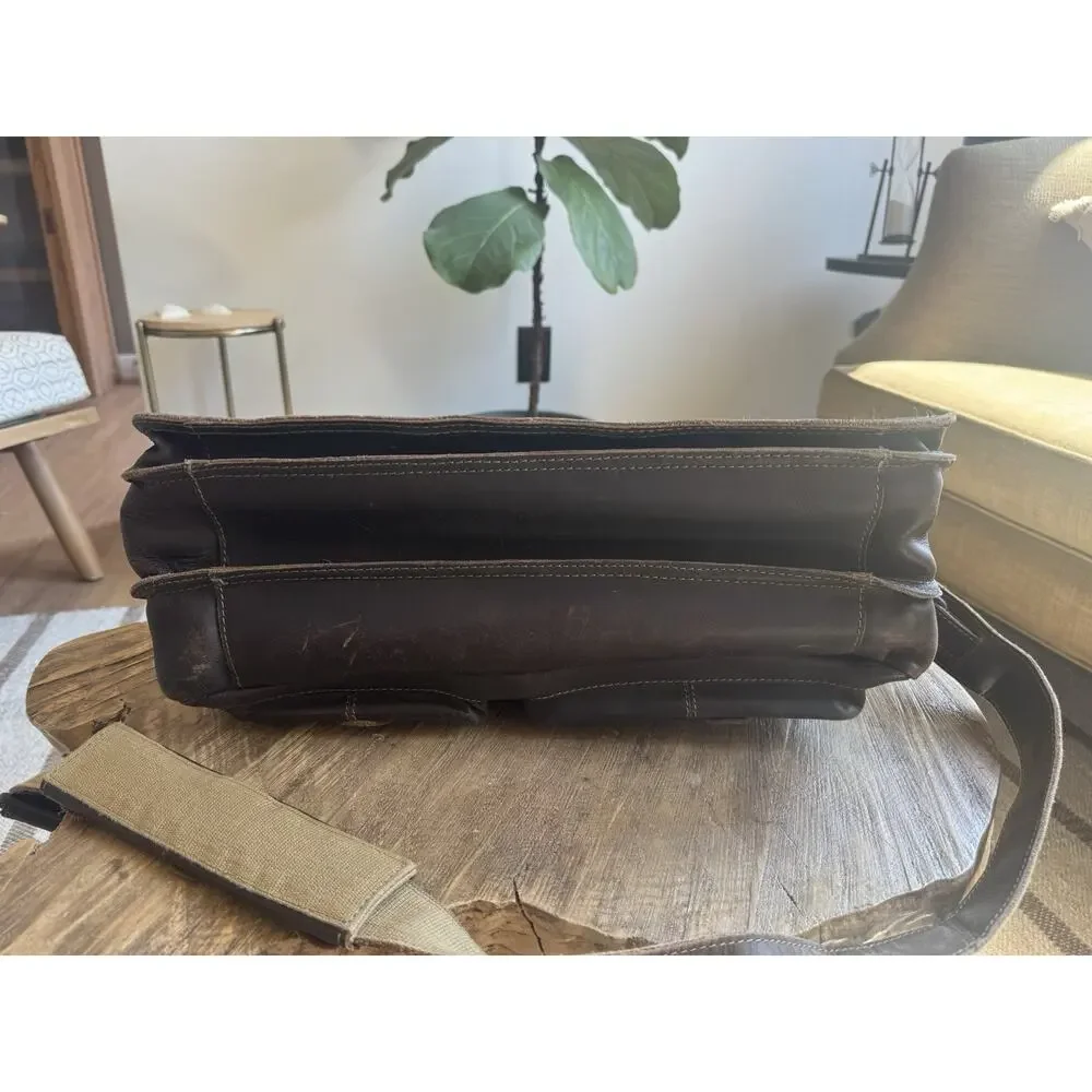 Aunts And Uncles Big Finn Vintage Brown Buffalo Leather Briefcase Crossbody